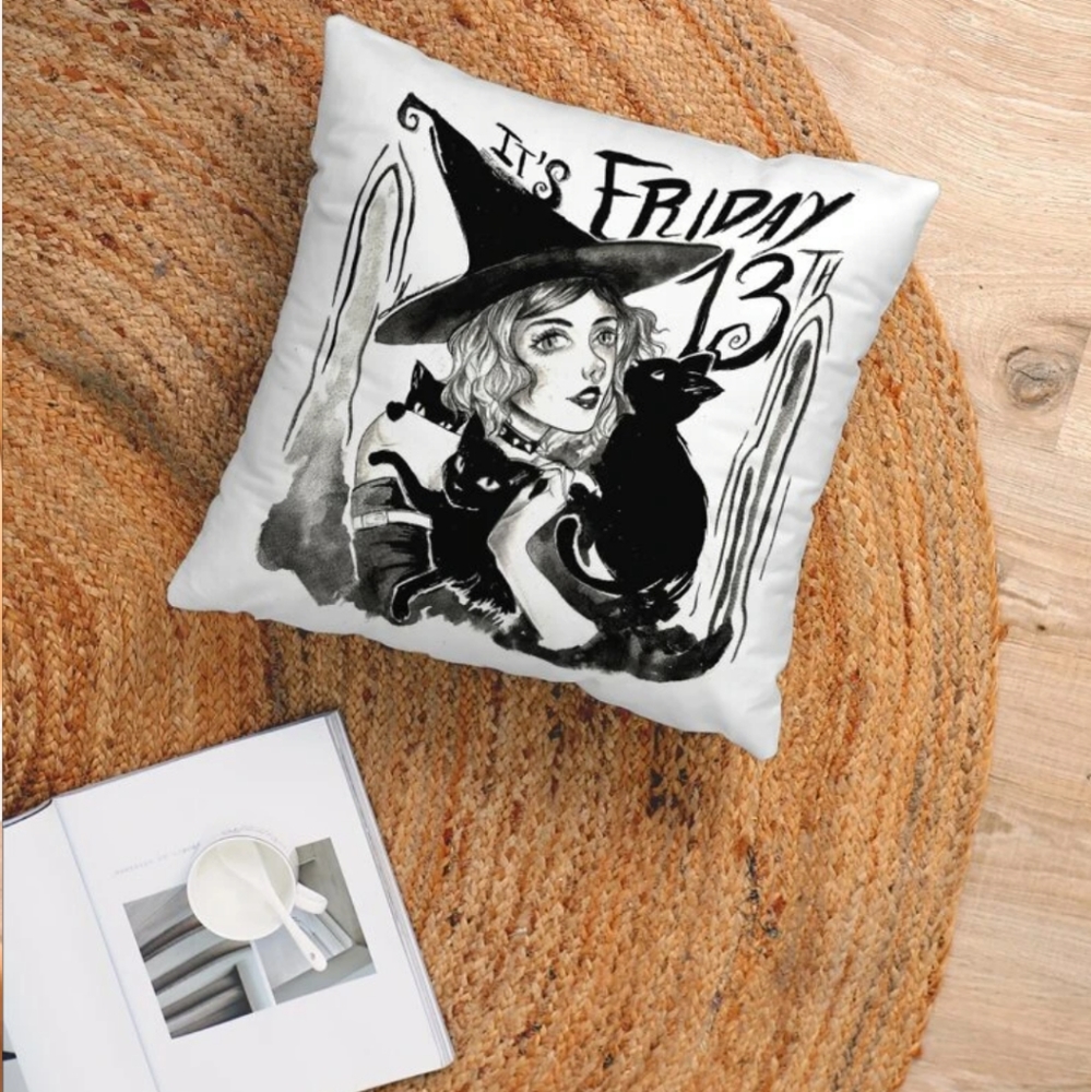 Friday the 13th Witchy Black Cat Cushion Cover NEW
